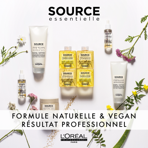 SOURCE ESSENTIELLE L’OREAL,  LA 1ERE GAMME 100% VEGAN.